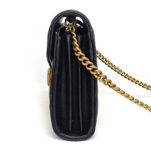 Gucci GG Marmont Chain Wallet Shoulder Bag Black Chevron Quilted - Picture 3 of 10